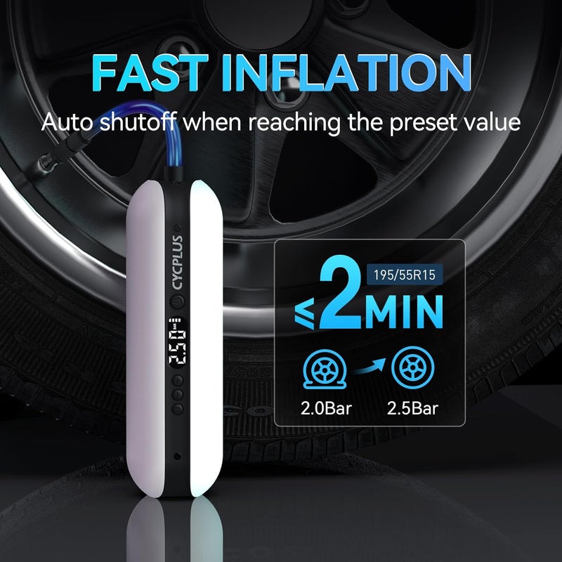 CYCPLUS Electric Air Compressor Portable Bicycle Pump Car Tire Inflator, Max 150 PSI, Auto Shut-Off Air Pump with Presta and Schrader Valves for All Bicycles Motorcycles and Cars - Image 2